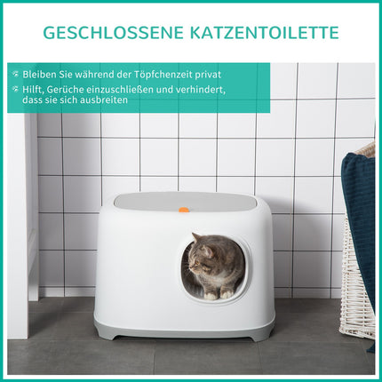 Cat litter with hood with mesh base, plastic, white