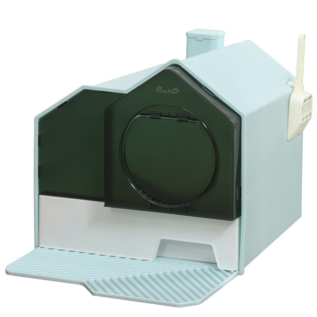 Cat litter with hood, filter & scoop, light blue 47x45x42cm