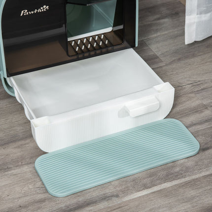 Cat box with hood, green, plastic, fits cats up to 5 kg
