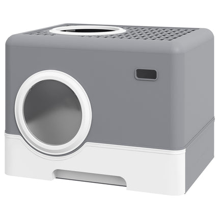 Cat box with lid & scoop, double exits, gray 52x41x38.5 cm