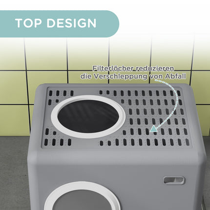 Cat box with lid & scoop, double exits, gray 52x41x38.5 cm
