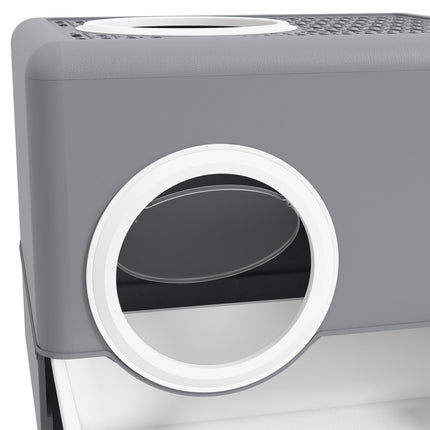 Cat box with lid & scoop, double exits, gray 52x41x38.5 cm