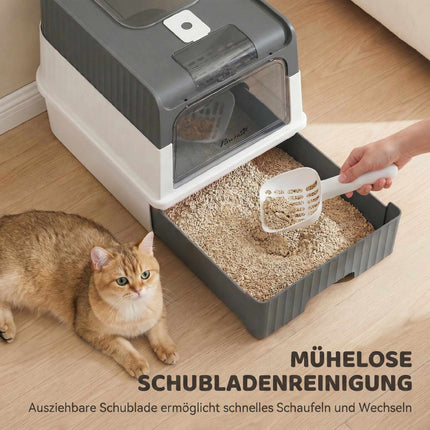 Cat Litter Box with Lid, Drawer & Top Exit, 48L