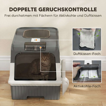 Cat Litter Box with Lid, Drawer & Top Exit, 48L