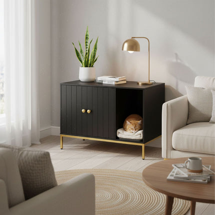 Cat Litter Cabinet, Wood-Effect, Metal Frame, 2-Door