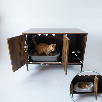 Cat Litter Cabinet – Wood-Effect, Metal Frame, 2-Door Design