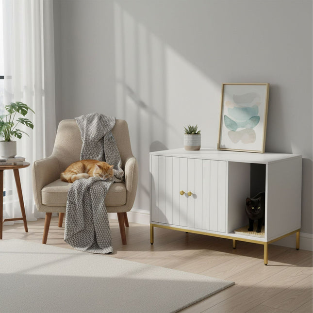 Cat Litter Cabinet – Wood-Effect, Metal Frame, 2-Door Design