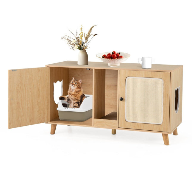 Cat Litter Cabinet with 2 Doors, Dual Room Design