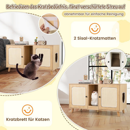 Cat Litter Cabinet with 2 Doors, Dual Room Design