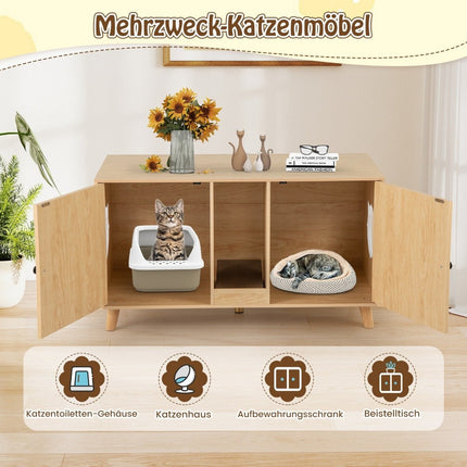 Cat Litter Cabinet with 2 Doors, Dual Room Design