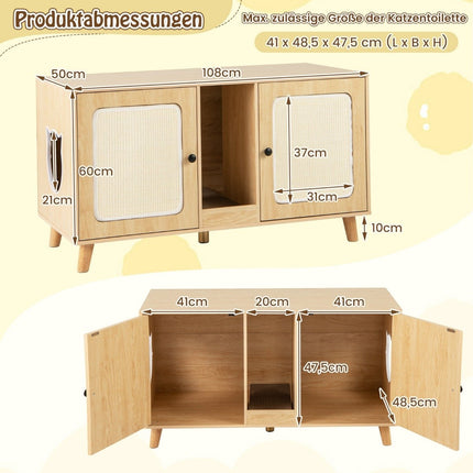 Cat Litter Cabinet with 2 Doors, Dual Room Design