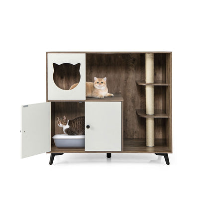 Cat Litter Cabinet with 3 Sisal Scratching Posts, Gray/White
