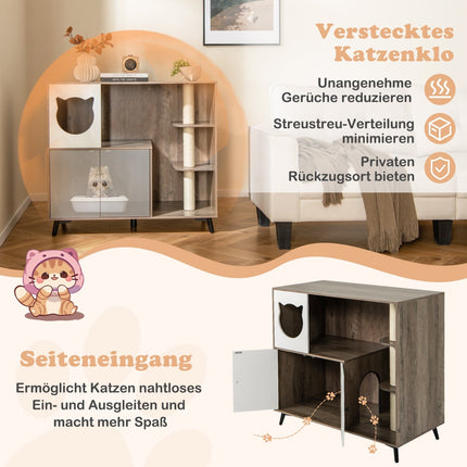 Cat Litter Cabinet with 3 Sisal Scratching Posts, Gray/White