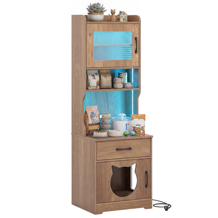 Cat Litter Cabinet with Adjustable LED Light & Storage