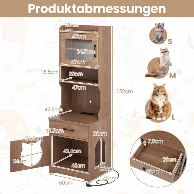 Cat Litter Cabinet with Adjustable LED Light & Storage