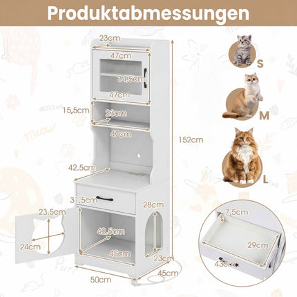Cat Litter Cabinet with Adjustable LED Light & Storage