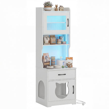 Cat Litter Cabinet with Adjustable LED Light & Storage