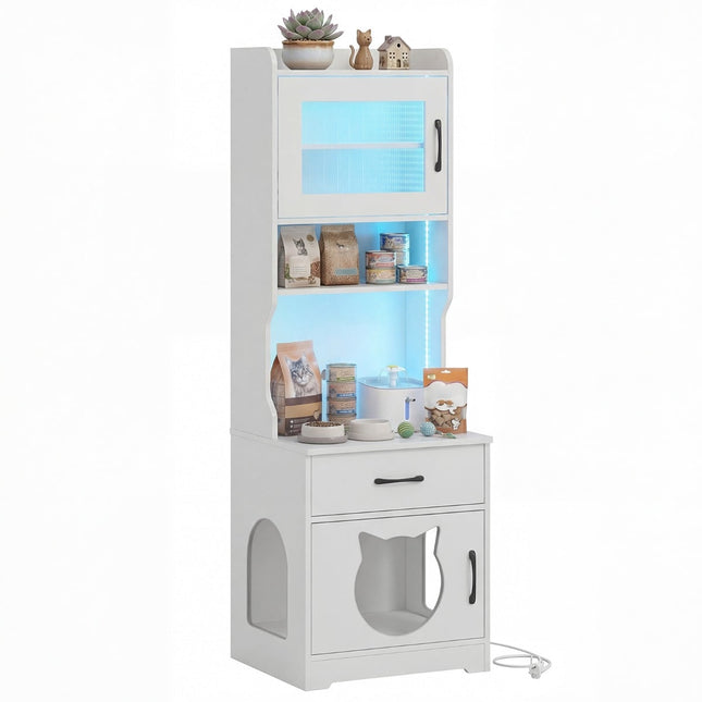 Cat Litter Cabinet with Adjustable LED Light & Storage