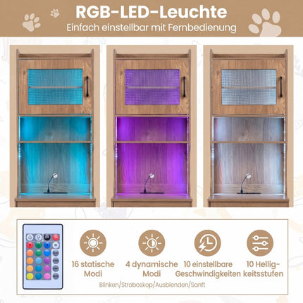 Cat Litter Cabinet with Adjustable LED Light & Storage