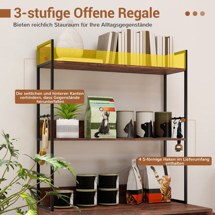 Cat Litter Cabinet with Bookshelf, Brown, 3 Shelves