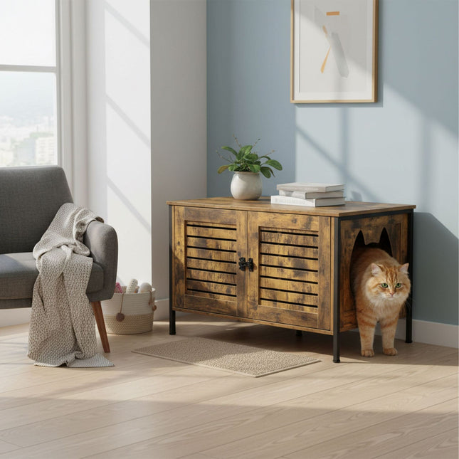 Cat Litter Cabinet with Cat-Head Entrance, Wood-Effect