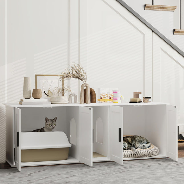 Cat Litter Cabinet with Door, White, 145 x 49 x 51 cm