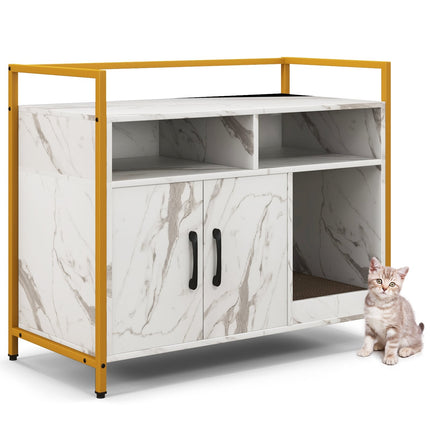 Cat Litter Cabinet with Double Doors & Scratch Pad