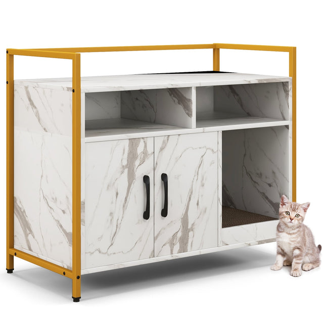 Cat Litter Cabinet with Double Doors & Scratch Pad