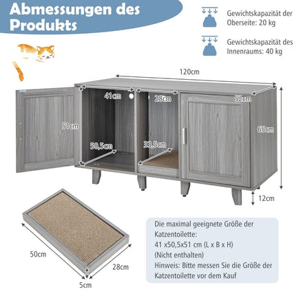 Cat Litter Cabinet with Scratch Pad & Dual Doors, Grey