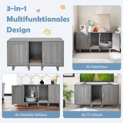 Cat Litter Cabinet with Scratch Pad & Dual Doors, Grey