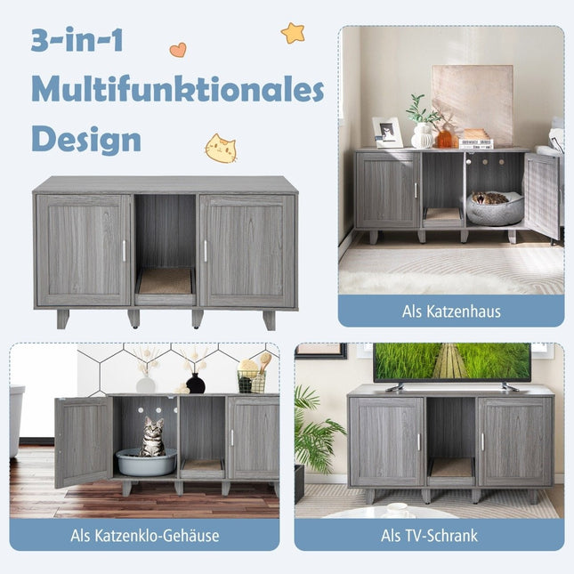 Cat Litter Cabinet with Scratch Pad & Dual Doors, Grey