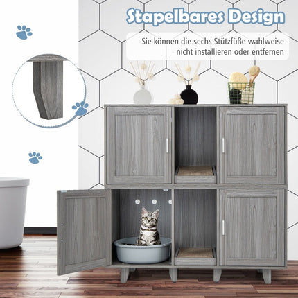 Cat Litter Cabinet with Scratch Pad & Dual Doors, Grey