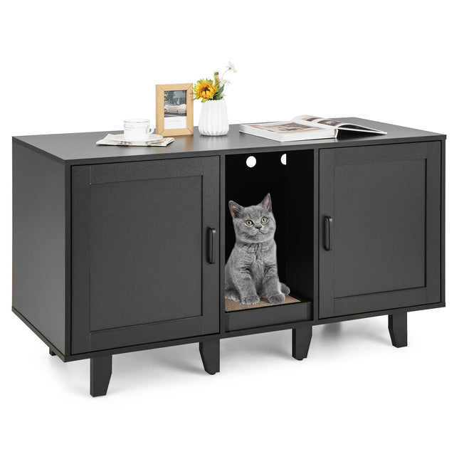 Cat Litter Cabinet with Scratching Board, 2 Doors, Black