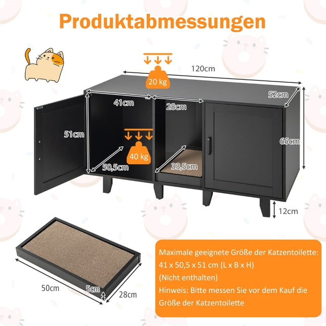 Cat Litter Cabinet with Scratching Board, 2 Doors, Black