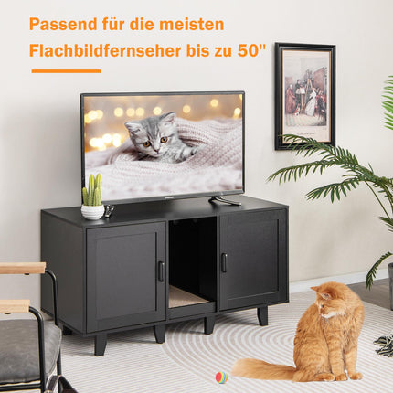 Cat Litter Cabinet with Scratching Board, 2 Doors, Black