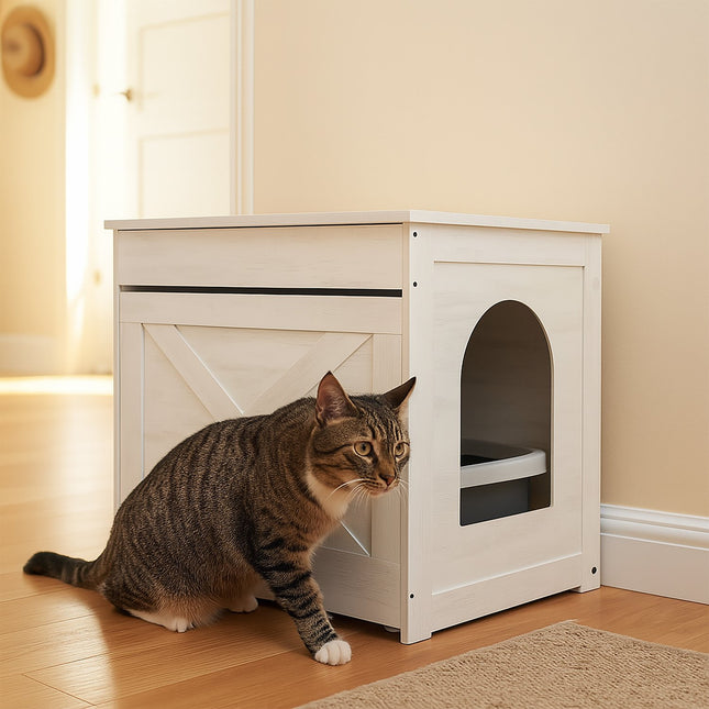 Cat Litter Cabinet with Scratching Mat and Drawer