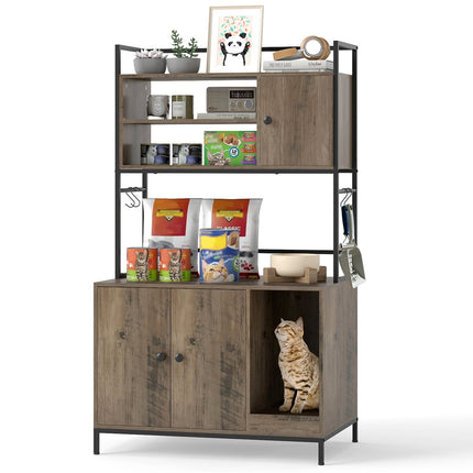 Cat Litter Cabinet with Shelves & Scratch Pad, Gray