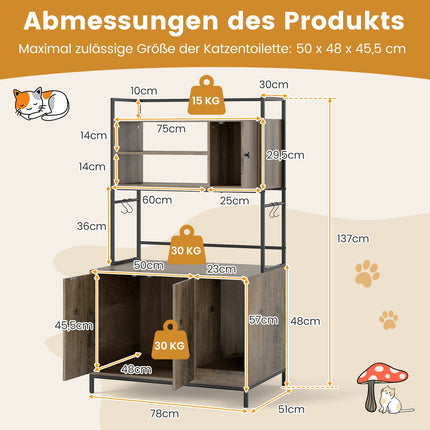 Cat Litter Cabinet with Shelves & Scratch Pad, Gray