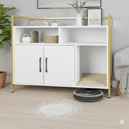 Cat Litter Cabinet with Storage and Litter Mat
