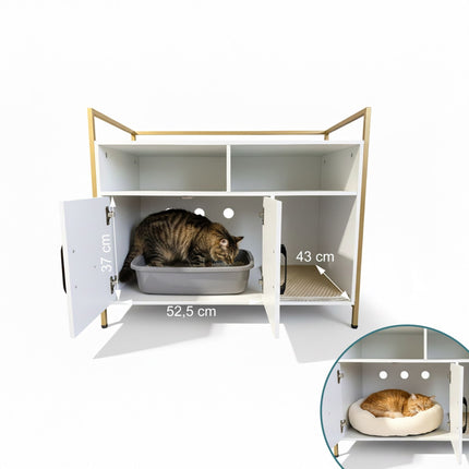 Cat Litter Cabinet with Storage and Litter Mat