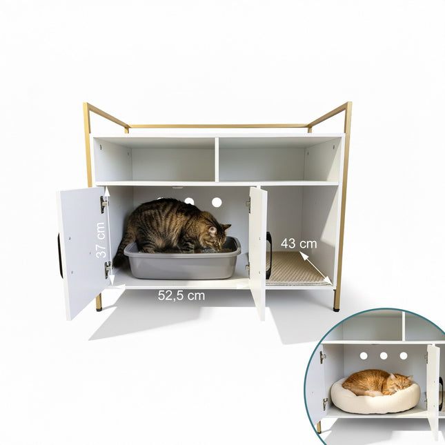 Cat Litter Cabinet with Storage and Litter Mat