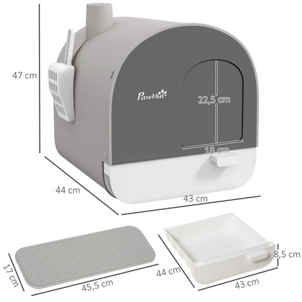 Cat box with lid and pull-out tray - Gray 5 kg