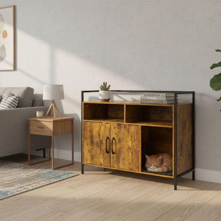 Cat Litter Tray Cabinet with Storage and Litter Mat
