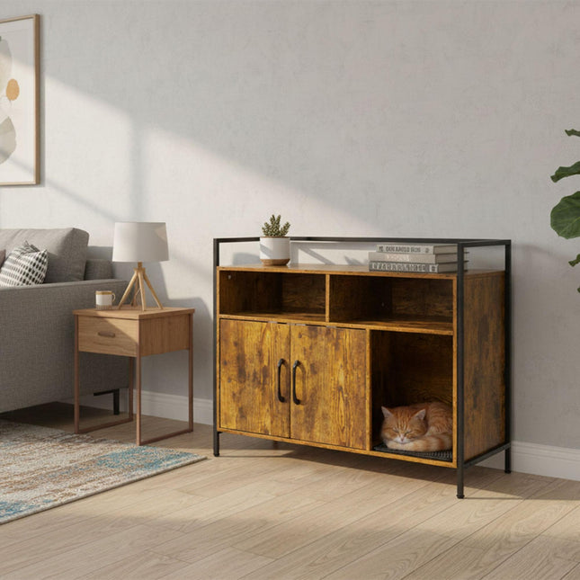 Cat Litter Tray Cabinet with Storage and Litter Mat