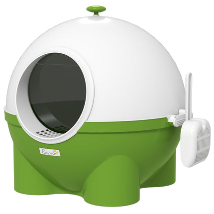 Cat litter tray with lid & scoop, indoor green, for cats up to 4 kg