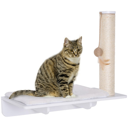 Cat seat with scratching post and toy, plush cushion, 53 cm