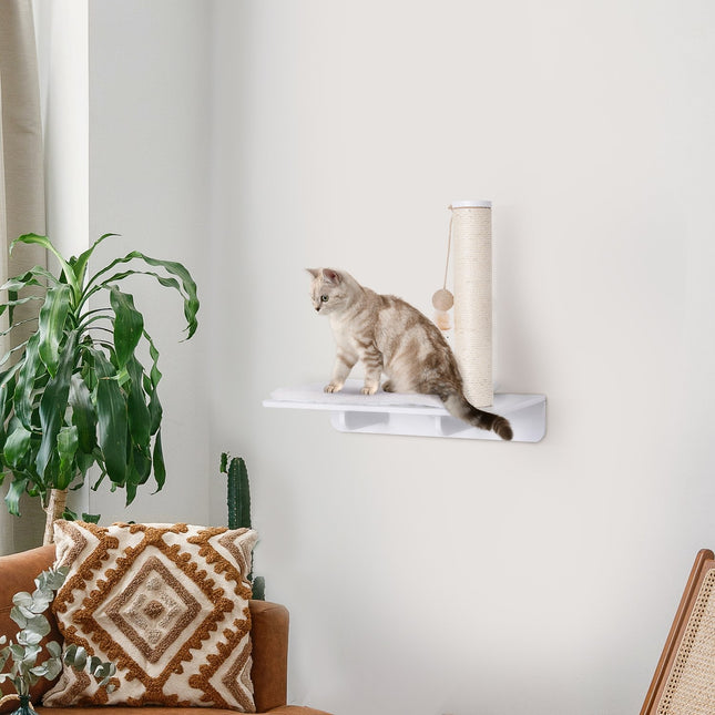Cat seat with scratching post and toy, plush cushion, 53 cm