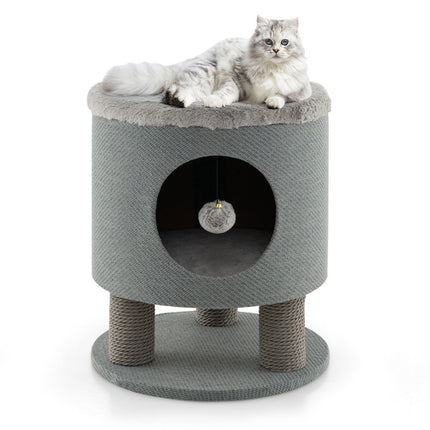 Cat Ottoman with Sisal Posts & Plush Seat, 40x40x47 cm, Gray