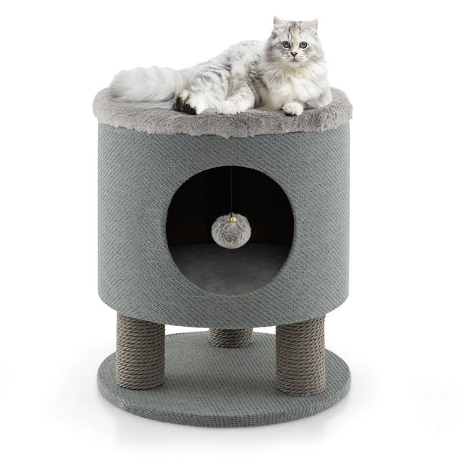 Cat Ottoman with Sisal Posts & Plush Seat, 40x40x47 cm, Gray