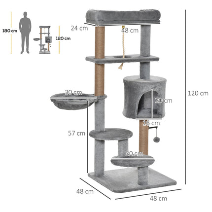 Cat scratching post with cave and basket, holds up to 5 kg